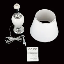 ORION Ovum bordlampe, hvid/krom, højde 48 cm, keramik/chintz