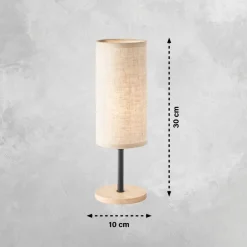 FISCHER & HONSEL Parma bordlampe, beige, hør/træ, 30 cm høj, E14