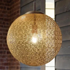 Paul Neuhaus Pendellamper>Greta hængelampe, Ø 40 cm, guldfarvet, metal