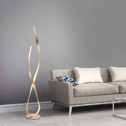 Paul Neuhaus Gang|Pendellamper>LED-gulvlampe Linda, guld, metal, dæmpbar