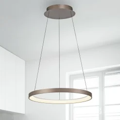 Paul Neuhaus LED-hængelampe Hoop, brun, Ø 57 cm, dæmpbar