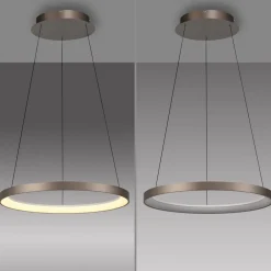 Paul Neuhaus LED-hængelampe Hoop, brun, Ø 57 cm, dæmpbar