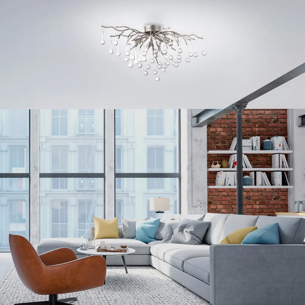 Paul Neuhaus Loftlamper|Loftlamper>loftlampe Icicle, glaspendel, 4 lyskilder, sølv