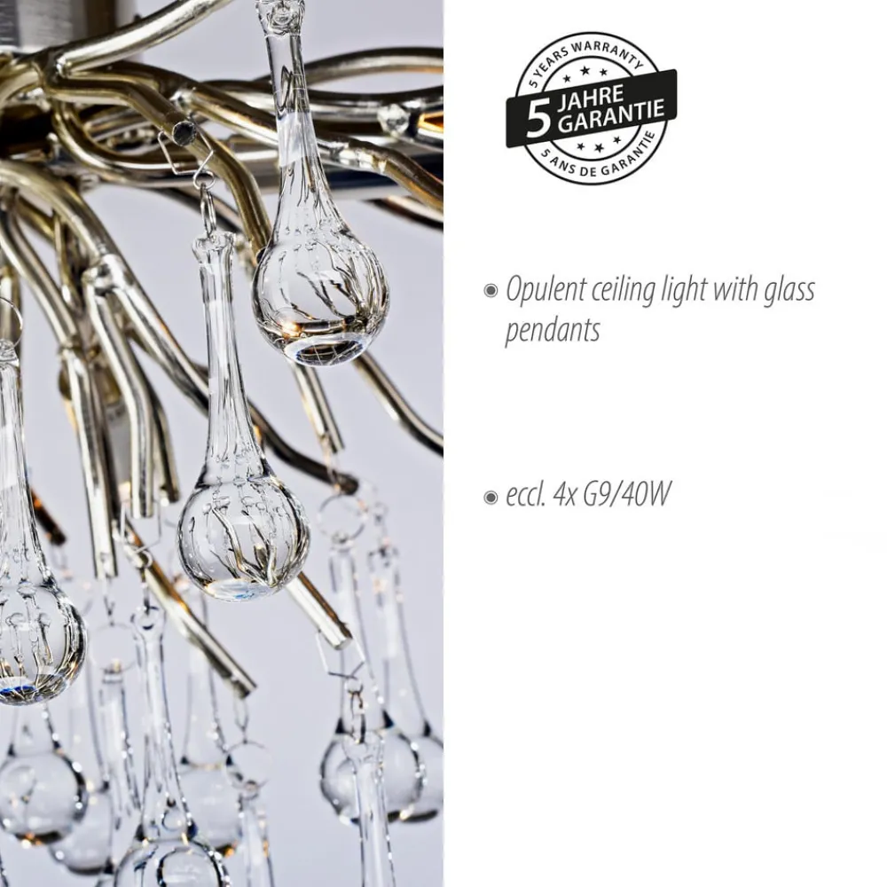 Paul Neuhaus Loftlamper|Loftlamper>loftlampe Icicle, glaspendel, 4 lyskilder, sølv