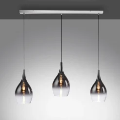 Pilua hængelampe, røg, glas, 100 cm, 3 lyskilder.^Paul Neuhaus Hot