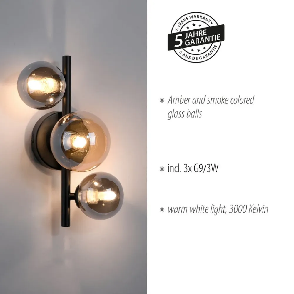 Paul Neuhaus Gang|Væglamper>Popsicle væglampe, sort, glas, 29 cm, G9