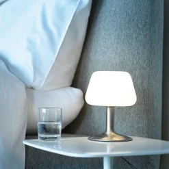 Paul Neuhaus Bordlamper>Till bordlampe, stålfarvet, glas, dæmpbar