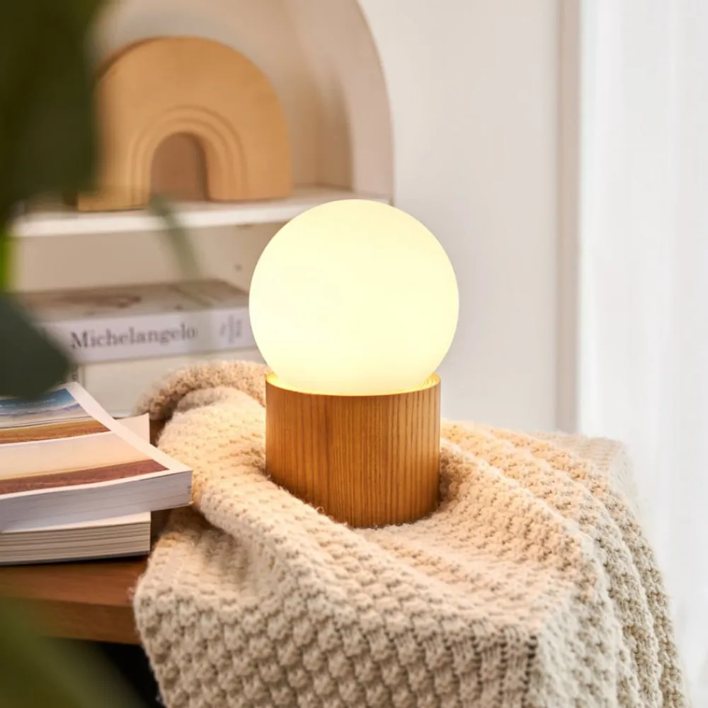 Pauleen Bordlamper>Woody Shine bordlampe, træfod, glaskugle