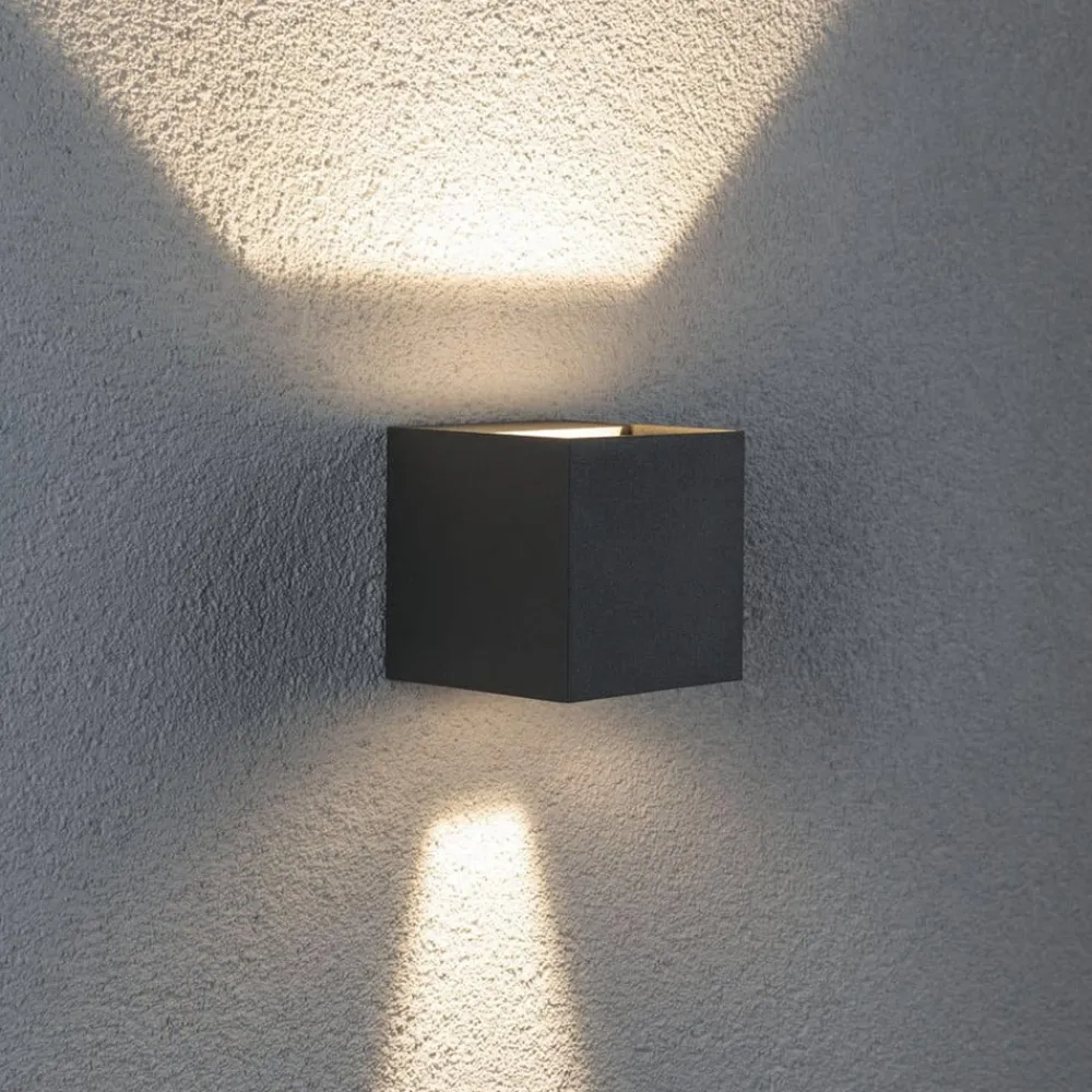 Paulmann Væglamper>Cybo udendørs LED-væglampe, 2.700 K, 8 x 8 cm, grå
