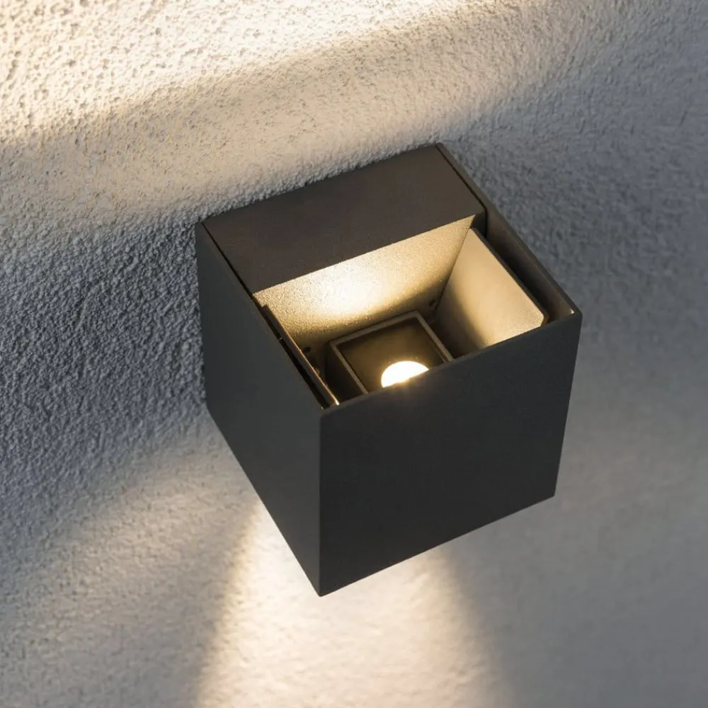 Paulmann Væglamper>Cybo udendørs LED-væglampe, 2.700 K, 8 x 8 cm, grå