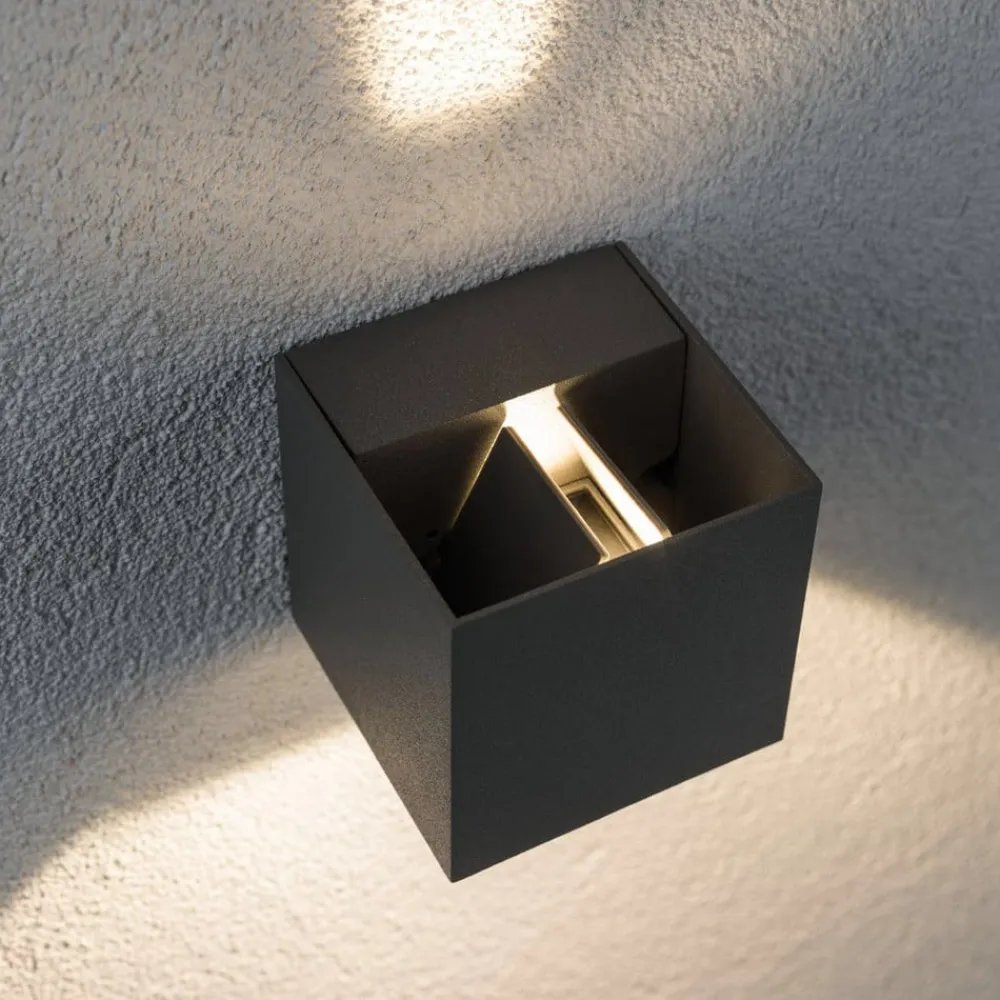 Paulmann Væglamper>Cybo udendørs LED-væglampe, 2.700 K, 8 x 8 cm, grå