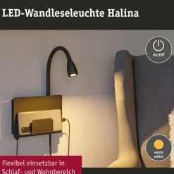 Halina USB LED-væglampe, fleksibel arm sort^Paulmann Clearance