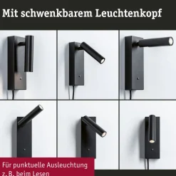 Paulmann Hulda USB LED-vægspot, dæmpbar, sort, afbryder