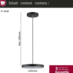 Paulmann LED-hængelampe Hildor, sort Ø 31 cm 3-trins dæmpbar