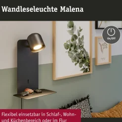 Paulmann Malena USB vægspot med hylde, sort