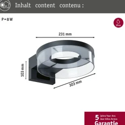 Paulmann udendørs LED-væglampe Capera, antracit, IP44