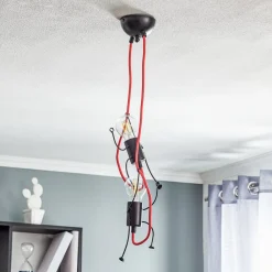 EMIBIG LIGHTING Pendellampe Bobi 2 i sort, kabel rød, 2 lyskilder.