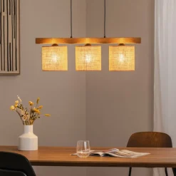 Pendellampe Forest, træ lys/sort, jute natur, 3 lyskilder.^Duolla Best