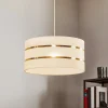 Pendellampe Helen tekstilskærm hvid-guld Ø 40 cm^HELAM New