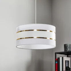 Pendellampe Helen tekstilskærm hvid-guld Ø 40 cm^HELAM New