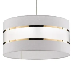 Pendellampe Helen tekstilskærm hvid-guld Ø 40 cm^HELAM New