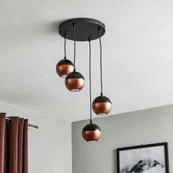 HELAM Pendellamper>Pendellampe Midnight i sort/kobber 4 lyskilder, rund