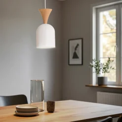 Lamkur Pendellamper>Pendellampe Nolan, Ø 11 cm, hvid/eg, metal/træ
