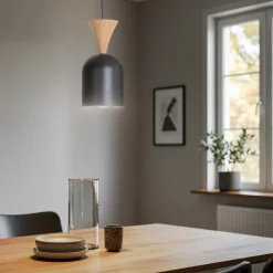 Pendellampe Nolan, Ø 11 cm, sort/eg, metal/træ^Lamkur Clearance