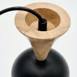 Pendellampe Nolan, Ø 11 cm, sort/eg, metal/træ^Lamkur Clearance