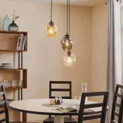 EMIBIG LIGHTING Pendellampe Starla, glas grafit/amber/klar, 3 lyskilder, rund