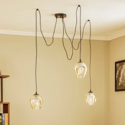 Pendellampe Starla, glas ravfarvet, 3 lyskilder decentreret^EMIBIG LIGHTING Outlet