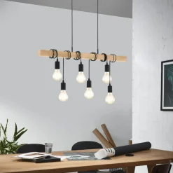 EGLO Pendellamper>Pendellampe Townshend med træ 6 lyskilder