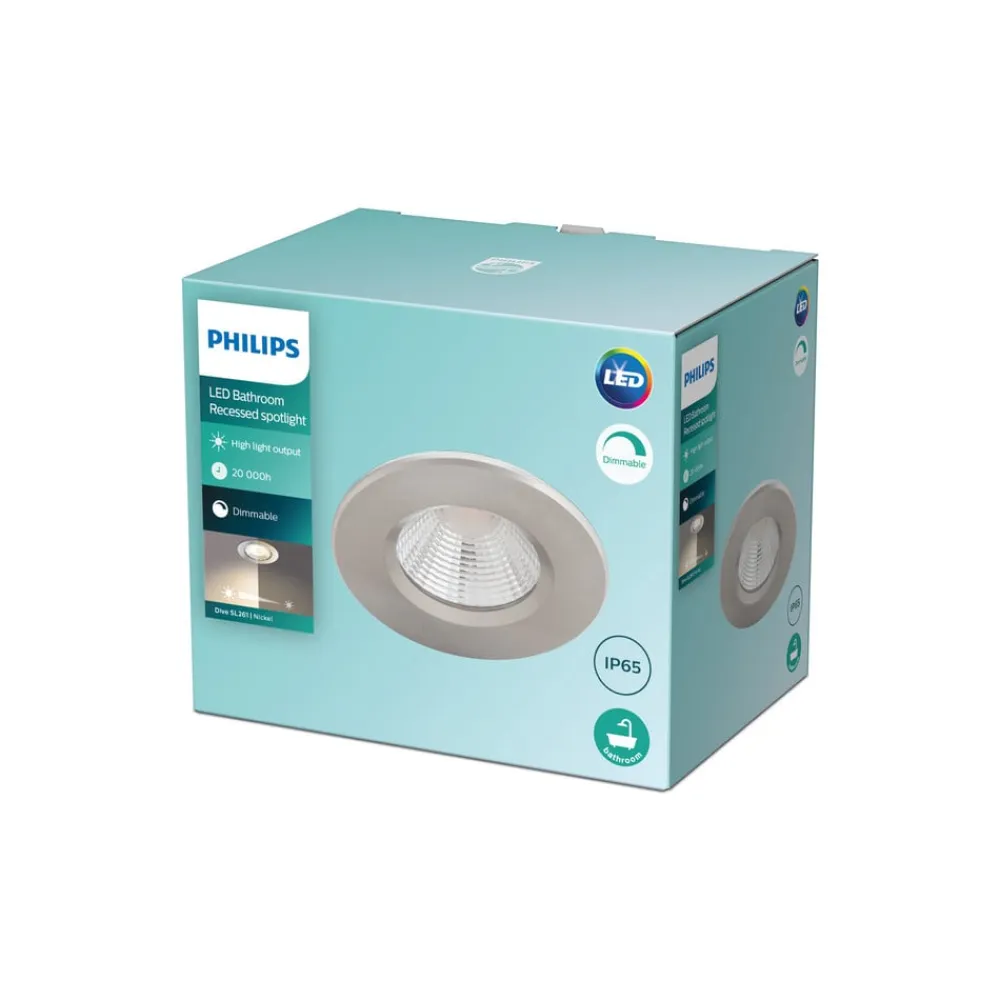 Philips Loftlamper>Dive LED-indbygningsspot IP65 rundt sølv