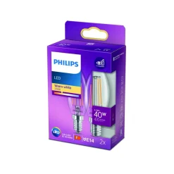 Philips Filament Pære>LED-kerte filament E14 4,3 W 2.700 K 2 stk