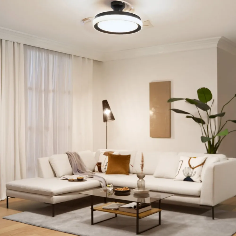 LED-loftventilator Bliss sort/hvid, støjsvag, CCT^Philips Discount