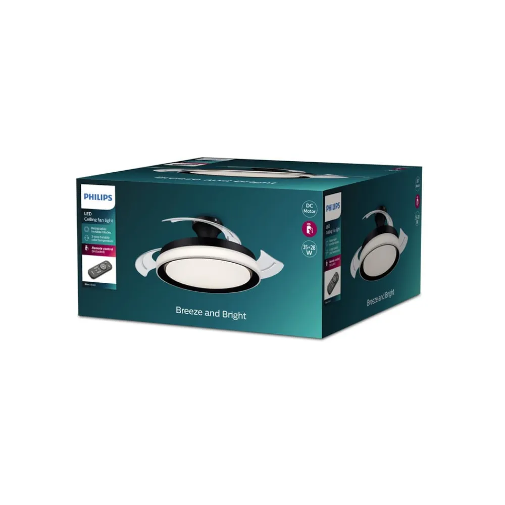 LED-loftventilator Bliss sort/hvid, støjsvag, CCT^Philips Discount