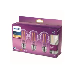 Philips LED-pære Classic E27 A60 7W 827 klar 3stk.