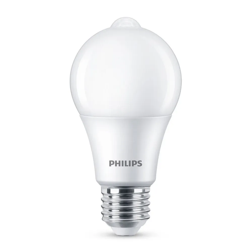 Philips Led Pærer>LED-pære E27 A60 sensor 8W 2.700K, mat