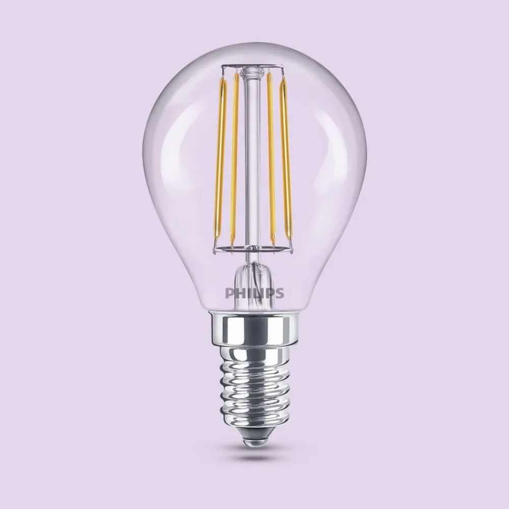 Philips Led Pærer>LED-pære E14 P45 4,3W 470lm 2700K filament 6-pak
