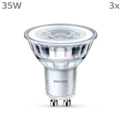Philips LED-pære GU10 3,5W 255lm 827 klar 36° 3 stk