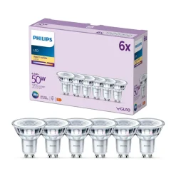 LED-pære GU10 4,6W 355lm 827 klar 36° 6 stk^Philips Hot