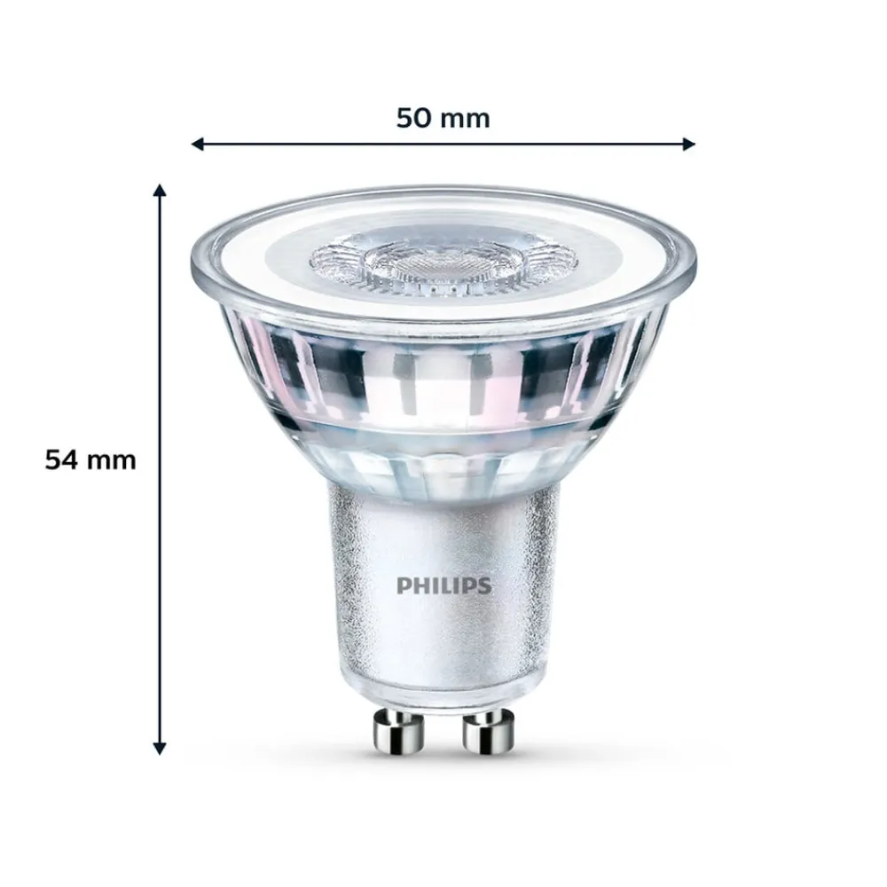 Philips Led Pærer>LED-pære GU10 3,5W 255lm 827 klar 36° 6stk