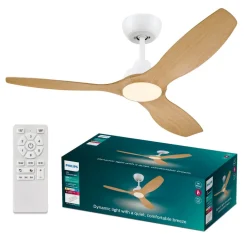 Philips LED-ventilator Olas, Ø 132 cm, brun/hvid, støjsvag