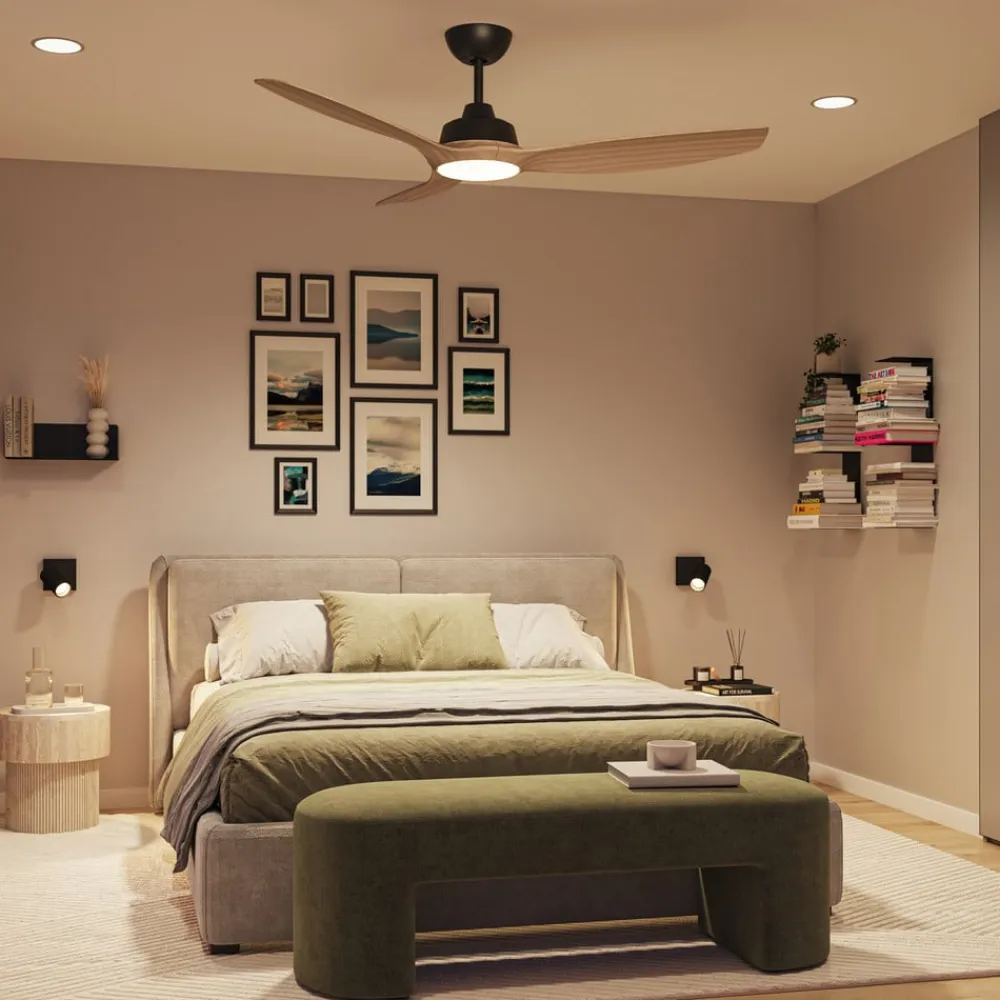 LED-ventilator Olas, Ø 132 cm, brun/sort, støjsvag^Philips