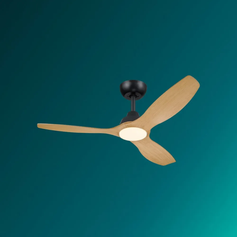 LED-ventilator Olas, Ø 132 cm, brun/sort, støjsvag^Philips