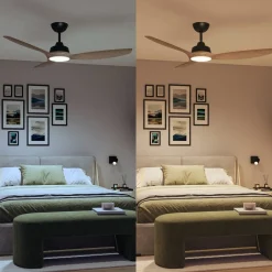 LED-ventilator Olas, Ø 132 cm, brun/sort, støjsvag^Philips