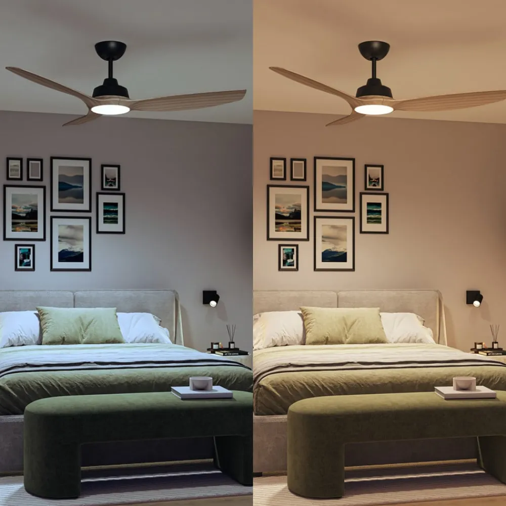 LED-ventilator Olas, Ø 132 cm, brun/sort, støjsvag^Philips