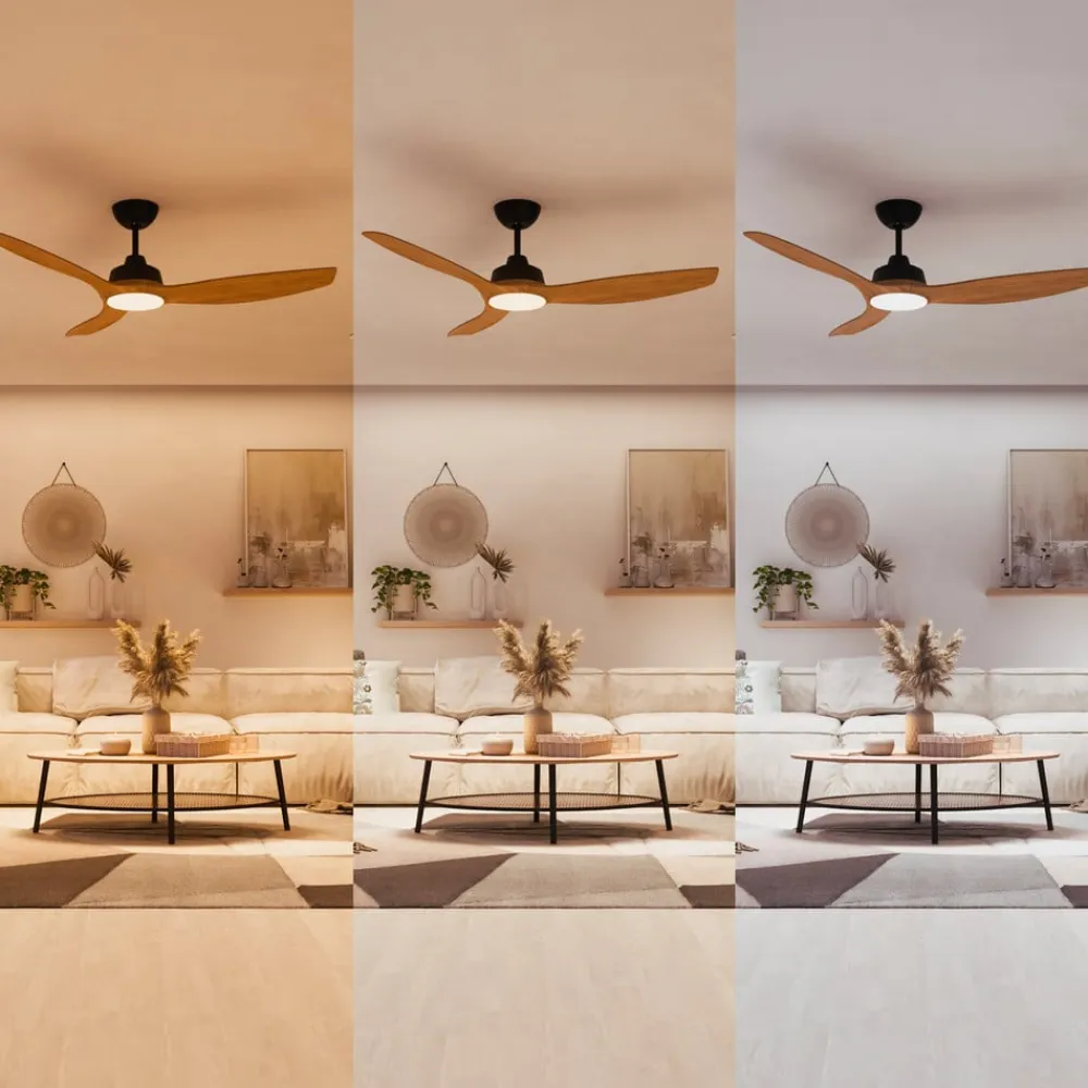 LED-ventilator Olas, Ø 132 cm, brun/sort, støjsvag^Philips