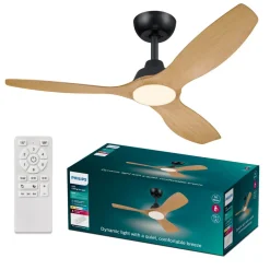 LED-ventilator Olas, Ø 132 cm, brun/sort, støjsvag^Philips