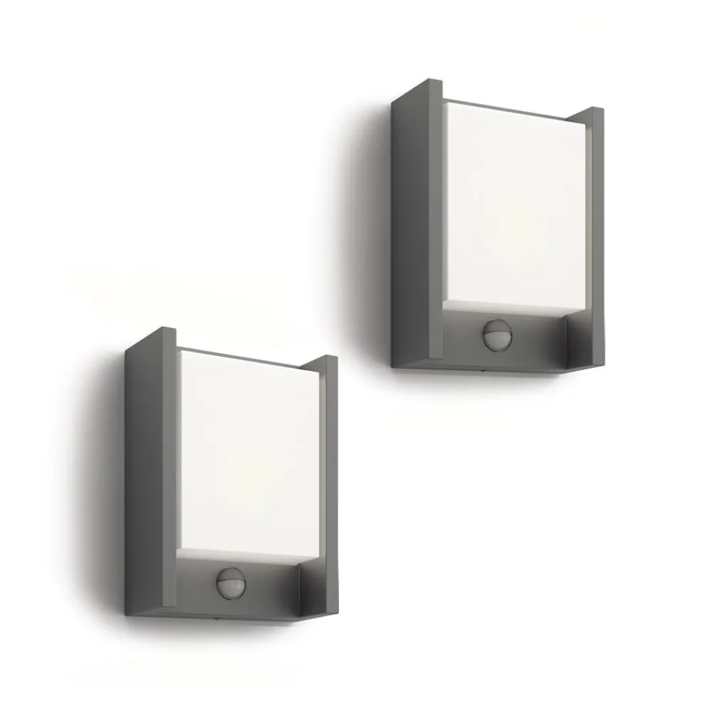 Philips LED-væglampe Arbour UE, 2-pak, sensor, 2.700 K